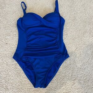 Liz Claiborne Blue One Piece Swimsuit with Ruched Detailing